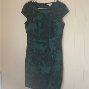 Green Midi Dress with Velvet Details